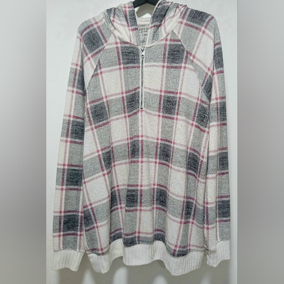 TORRID 0X GREY & PURPLE HOODED HALF ZIP SWEATER - Picture 1 of 5